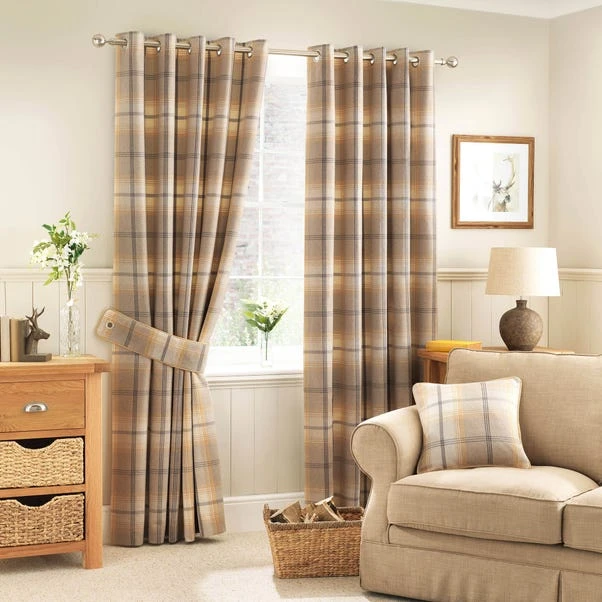 Luxury Collection Highland Check Ochre Eyelet Curtains 4 Luxury Collection Highland Check Ochre Eyelet Curtains - Image 2