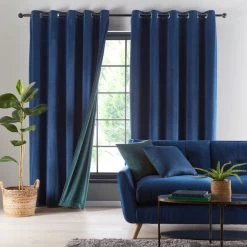 Dunelm Reversible Peacock Green And Navy Velour Eyelet Curtains 11 Dunelm Reversible Peacock Green And Navy Velour Eyelet Curtains -Dunelm Shop 30687249 alt03