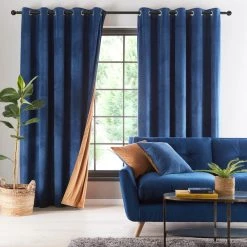 Dunelm Reversible Navy And Butterscotch Velour Eyelet Curtains 9 Dunelm Reversible Navy And Butterscotch Velour Eyelet Curtains -Dunelm Shop 30687259 alt01