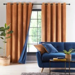 Dunelm Reversible Navy And Butterscotch Velour Eyelet Curtains 11 Dunelm Reversible Navy And Butterscotch Velour Eyelet Curtains -Dunelm Shop 30687259 alt03