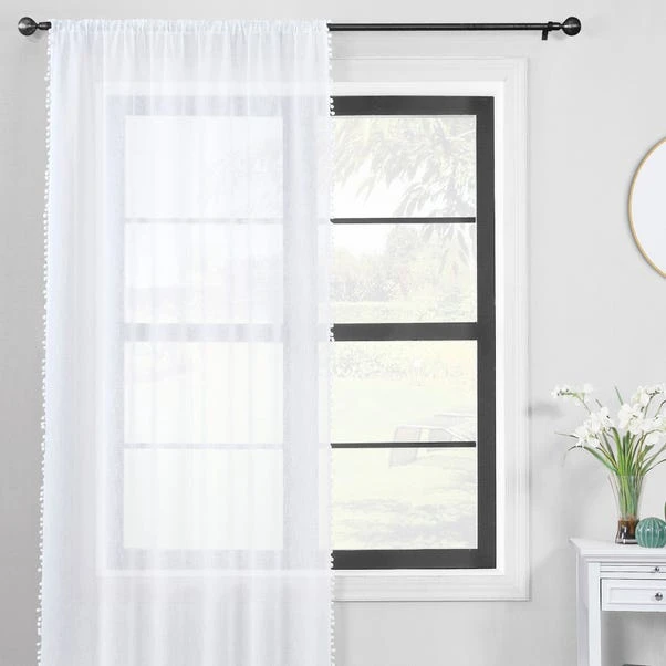 Dunelm Textured Pom Pom White Slot Top Voile 4 Dunelm Textured Pom Pom White Slot Top Voile - Image 2