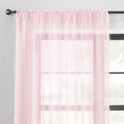 Dunelm Textured Pom Pom Blush Slot Top Voile