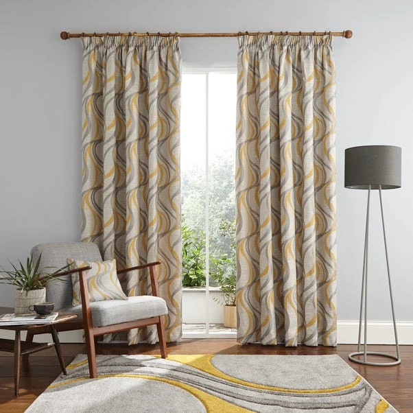 Dunelm Mirage Ochre Pencil Pleat Curtains 4 Dunelm Mirage Ochre Pencil Pleat Curtains - Image 2