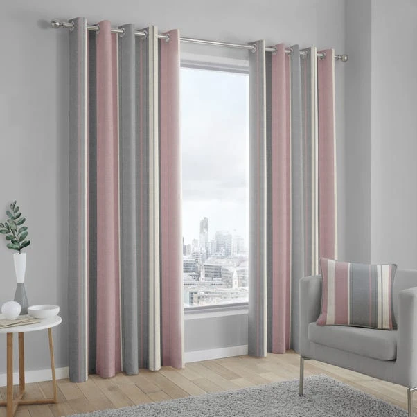 Fusion Whitworth Striped Blush Eyelet Curtains 4 Fusion Whitworth Striped Blush Eyelet Curtains - Image 2