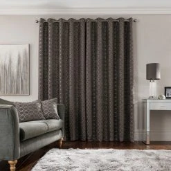 Luxury Collection Chenille Ogee Charcoal Eyelet Curtains -Dunelm Shop 30707774 alt04