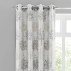 Luxury Collection Jacquard Trees Dove Grey Eyelet Curtains