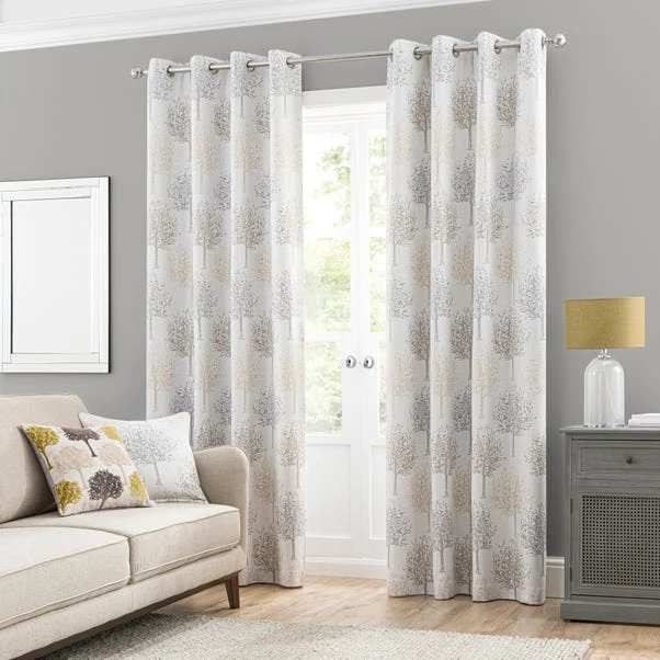 Luxury Collection Jacquard Trees Dove Grey Eyelet Curtains 4 Luxury Collection Jacquard Trees Dove Grey Eyelet Curtains - Image 2