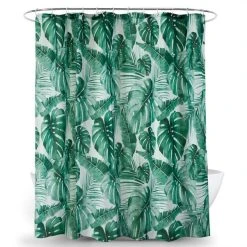 Dunelm Tropical Leaf Green Shower Curtain