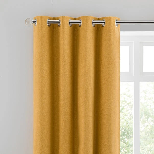 Dunelm Luna Brushed Old Gold Blackout Eyelet Curtains 3 Dunelm Luna Brushed Old Gold Blackout Eyelet Curtains