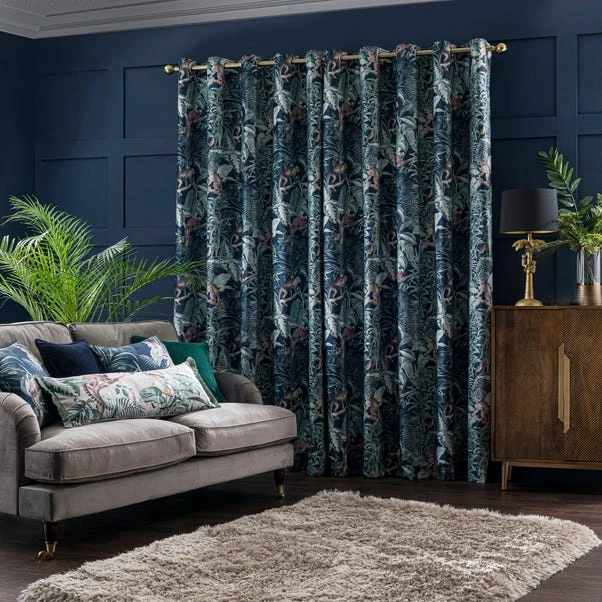 Luxury Collection Jungle Luxe Navy Chenille Eyelet Curtains 6 Luxury Collection Jungle Luxe Navy Chenille Eyelet Curtains - Image 4