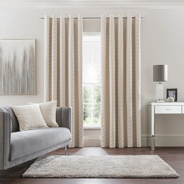 Luxury Collection Chenille Ogee Cream Eyelet Curtains 4 Luxury Collection Chenille Ogee Cream Eyelet Curtains - Image 2