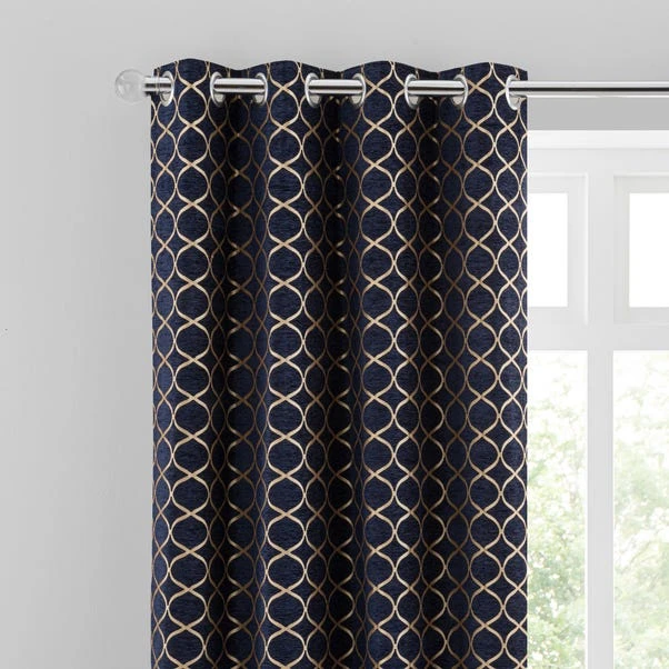 Luxury Collection Chenille Ogee Navy Eyelet Curtains 3 Luxury Collection Chenille Ogee Navy Eyelet Curtains
