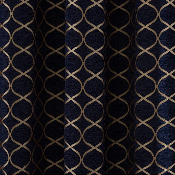 Luxury Collection Chenille Ogee Navy Eyelet Curtains 5 Luxury Collection Chenille Ogee Navy Eyelet Curtains - Image 3