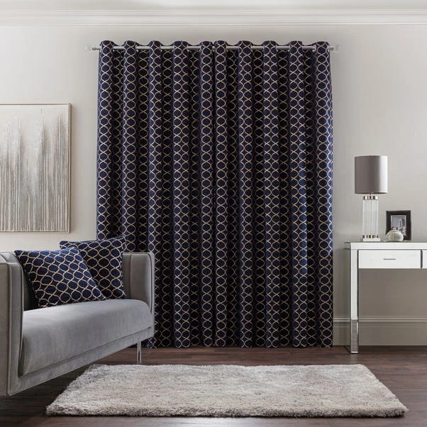 Luxury Collection Chenille Ogee Navy Eyelet Curtains 6 Luxury Collection Chenille Ogee Navy Eyelet Curtains - Image 4