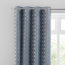 Luxury Collection Chenille Ogee Ashley Blue Eyelet Curtains