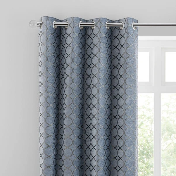 Luxury Collection Chenille Ogee Ashley Blue Eyelet Curtains 3 Luxury Collection Chenille Ogee Ashley Blue Eyelet Curtains