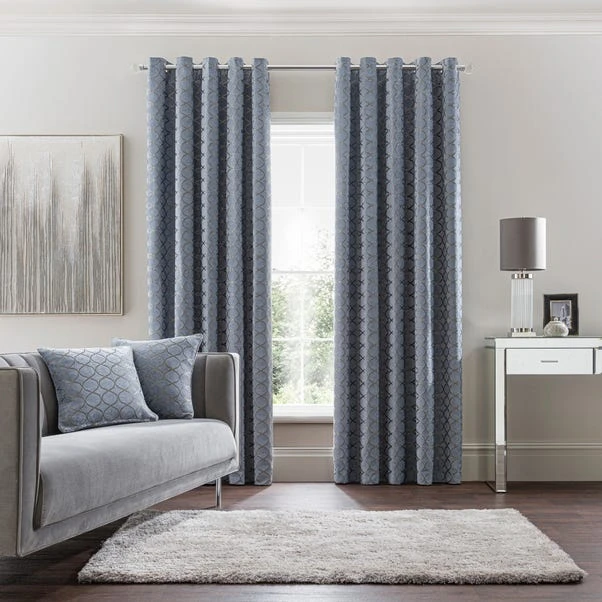 Luxury Collection Chenille Ogee Ashley Blue Eyelet Curtains 4 Luxury Collection Chenille Ogee Ashley Blue Eyelet Curtains - Image 2