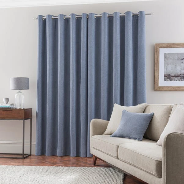 Dunelm Luna Brushed Dusky Blue Blackout Eyelet Curtains 6 Dunelm Luna Brushed Dusky Blue Blackout Eyelet Curtains - Image 4