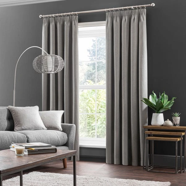 Dunelm Luna Mid Grey Blackout Pencil Pleat Curtains 4 Dunelm Luna Mid Grey Blackout Pencil Pleat Curtains - Image 2