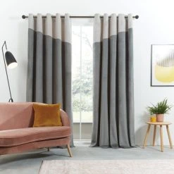 Dunelm Velour Top Border Grey Eyelet Curtains -Dunelm Shop 30717323 alt01