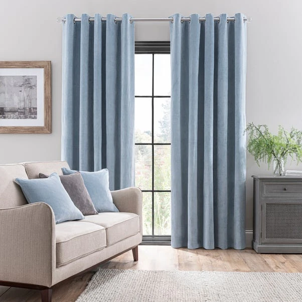 Dunelm Margot Velour Ashley Blue Eyelet Curtains 4 Dunelm Margot Velour Ashley Blue Eyelet Curtains - Image 2