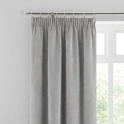 Dunelm Margot Velour Grey Pencil Pleat Curtains