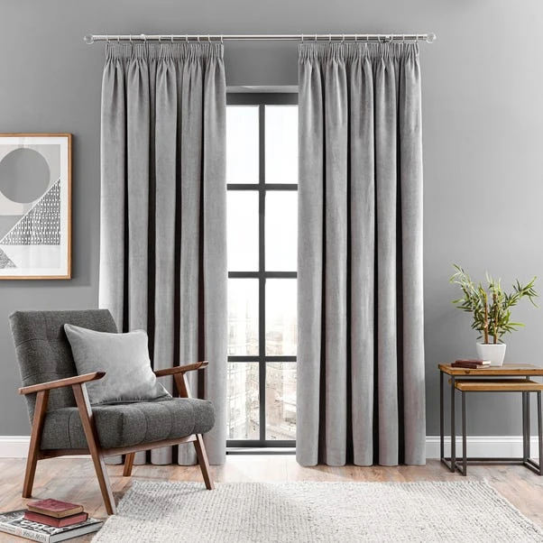 Dunelm Margot Velour Grey Pencil Pleat Curtains 4 Dunelm Margot Velour Grey Pencil Pleat Curtains - Image 2