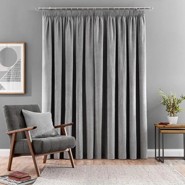 Dunelm Margot Velour Grey Pencil Pleat Curtains 6 Dunelm Margot Velour Grey Pencil Pleat Curtains - Image 4