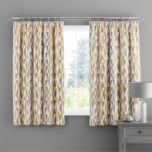 Dunelm Elements Triangles Ochre Chenille Pencil Pleat Curtains 7 Dunelm Elements Triangles Ochre Chenille Pencil Pleat Curtains - Image 5