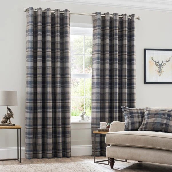 Luxury Collection Perth Navy Check Eyelet Curtains 4 Luxury Collection Perth Navy Check Eyelet Curtains - Image 2