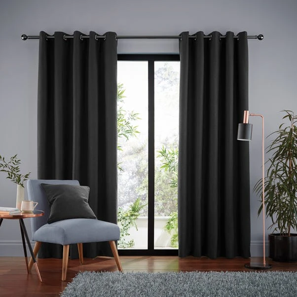 Dunelm Jennings Black Thermal Eyelet Curtains 4 Dunelm Jennings Black Thermal Eyelet Curtains - Image 2