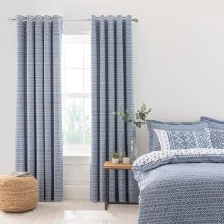 Dunelm Jax Blue Mosaic Blackout Eyelet Curtains -Dunelm Shop 30727245 alt01