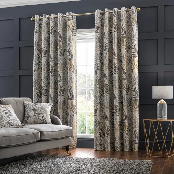 Luxury Collection Leaf Jacquard Grey Eyelet Curtains 4 Luxury Collection Leaf Jacquard Grey Eyelet Curtains - Image 2
