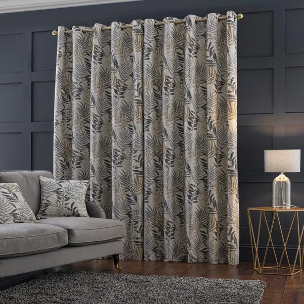 Luxury Collection Leaf Jacquard Grey Eyelet Curtains 6 Luxury Collection Leaf Jacquard Grey Eyelet Curtains - Image 4
