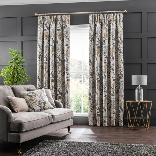 Luxury Collection Leaf Jacquard Grey Pencil Pleat Curtains 4 Luxury Collection Leaf Jacquard Grey Pencil Pleat Curtains - Image 2