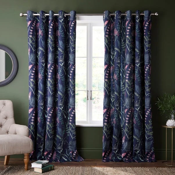 Dorma Winter Garden Navy Blackout Eyelet Curtains 4 Dorma Winter Garden Navy Blackout Eyelet Curtains - Image 2