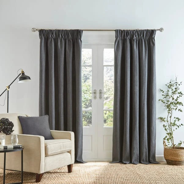 Dunelm Wynter Charcoal Thermal Pencil Pleat Curtains 4 Dunelm Wynter Charcoal Thermal Pencil Pleat Curtains - Image 2