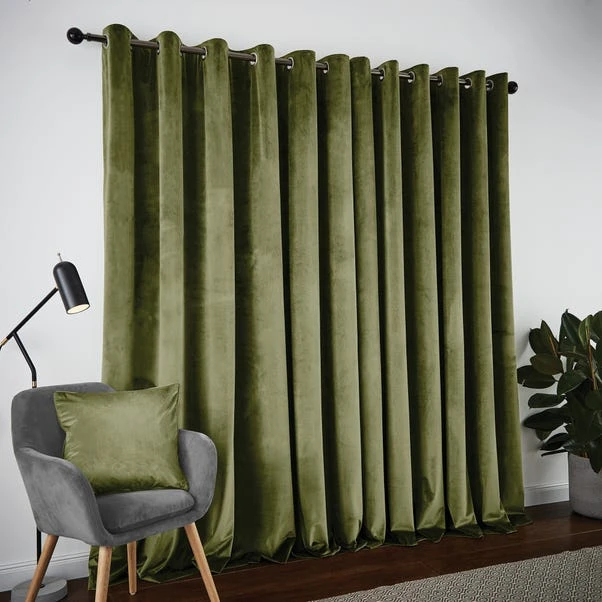 Dunelm Recycled Velour Olive Eyelet Curtains 7 Dunelm Recycled Velour Olive Eyelet Curtains - Image 5