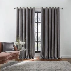 Dunelm Recycled Velour Grey Eyelet Curtains -Dunelm Shop 30733076 alt01