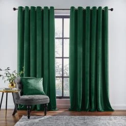 Dunelm Recycled Velour Bottle Green Eyelet Curtains -Dunelm Shop 30733096 alt01