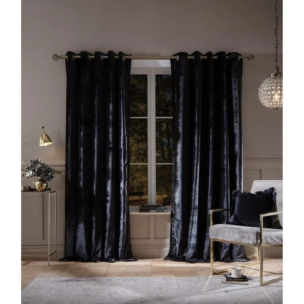 Dunelm Keston Velvet Black Eyelet Curtains 4 Dunelm Keston Velvet Black Eyelet Curtains - Image 2