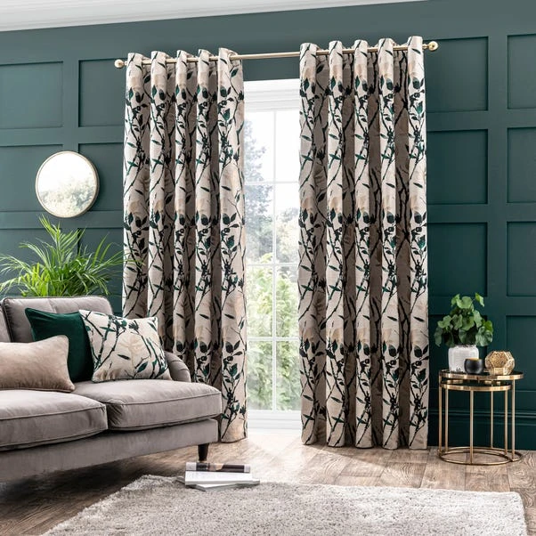 Dunelm Zen Peacock Jacquard Eyelet Curtains 4 Dunelm Zen Peacock Jacquard Eyelet Curtains - Image 2