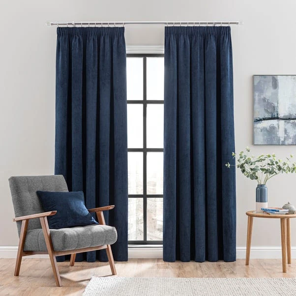Dunelm Margot Midnight Blue Velour Pencil Pleat Curtains 4 Dunelm Margot Midnight Blue Velour Pencil Pleat Curtains - Image 2