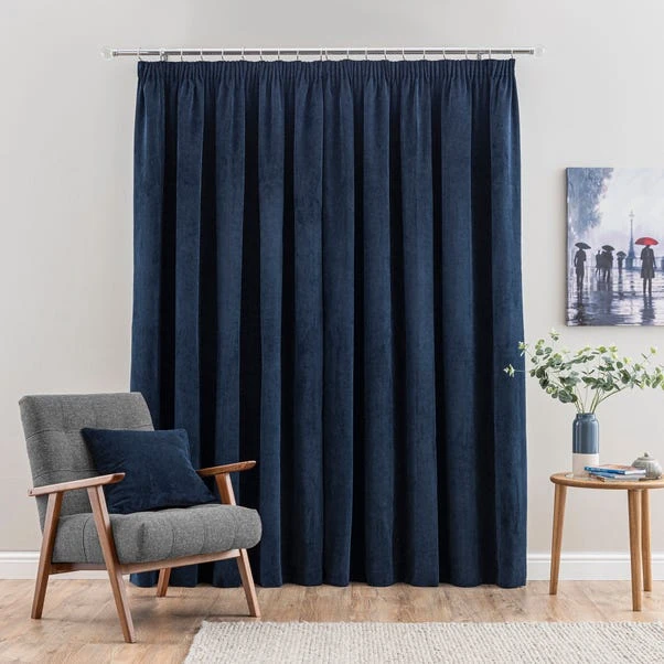Dunelm Margot Midnight Blue Velour Pencil Pleat Curtains 6 Dunelm Margot Midnight Blue Velour Pencil Pleat Curtains - Image 4