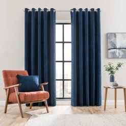 Dunelm Margot Velvet-Look Midnight Blue Eyelet Curtains 9 Dunelm Margot Velvet-Look Midnight Blue Eyelet Curtains -Dunelm Shop 30733744 alt01