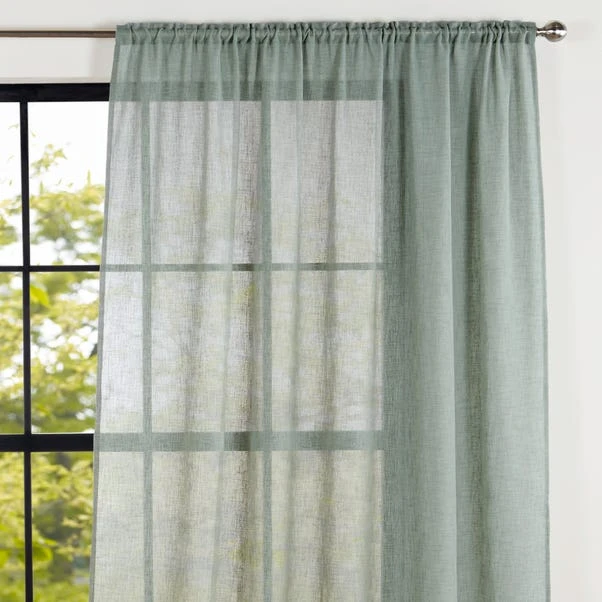 Dunelm Recycled Polyester Sage Slot Top Voile Panel 3 Dunelm Recycled Polyester Sage Slot Top Voile Panel