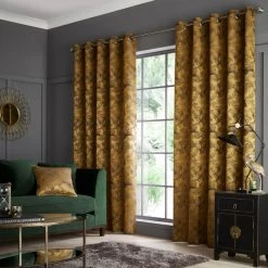 Dunelm Crane Old Gold Eyelet Curtains -Dunelm Shop 30737121 alt01