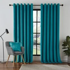 Dunelm Recycled Velour Teal Eyelet Curtains 9 Dunelm Recycled Velour Teal Eyelet Curtains -Dunelm Shop 30743377 alt01