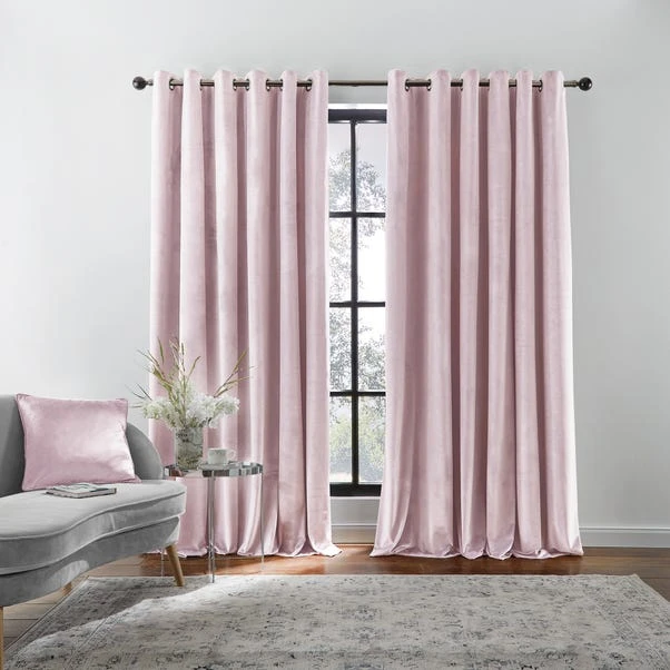Dunelm Recycled Velour Blush Eyelet Curtains 4 Dunelm Recycled Velour Blush Eyelet Curtains - Image 2