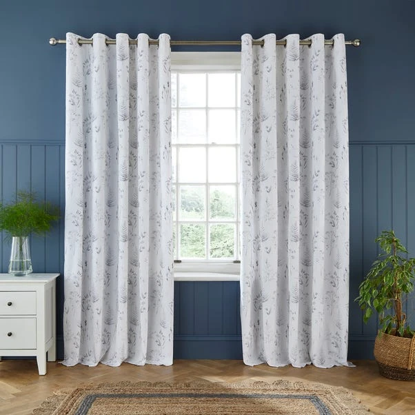 Dorma Purity Botanical 100% Cotton Grey Eyelet Curtains 4 Dorma Purity Botanical 100% Cotton Grey Eyelet Curtains - Image 2
